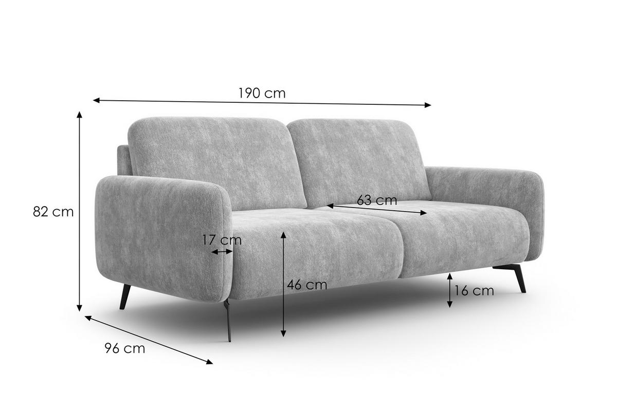 SOFA FEBE 3-Sitzer, hellgrüner Chenille-Stoff - Schwarz/Hellgrün, Holz/Textil (190/82/96cm) - Wozimo