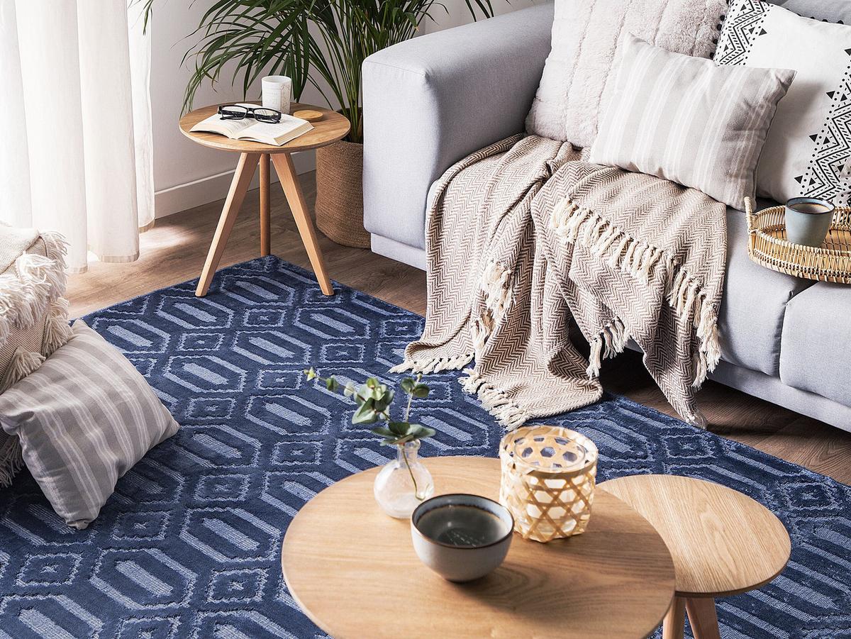 KURZFLOR-TEPPICH Adatepe 230/160 cm - Blau, Naturmaterialien (160/230cm) - Beliani