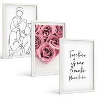 BILDER SET 3er Set - 40x60 cm Weißer Rahmen - Rosensträuße als Familienzeichnung - Weiß, Kunststoff (40/60cm) - TULUP