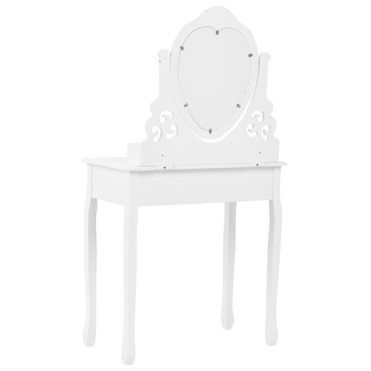 SCHMINKTISCH mit Spiegel und Hocker Weiß Diva - Weiß, Holzwerkstoff (75/144/40cm) - Beliani
