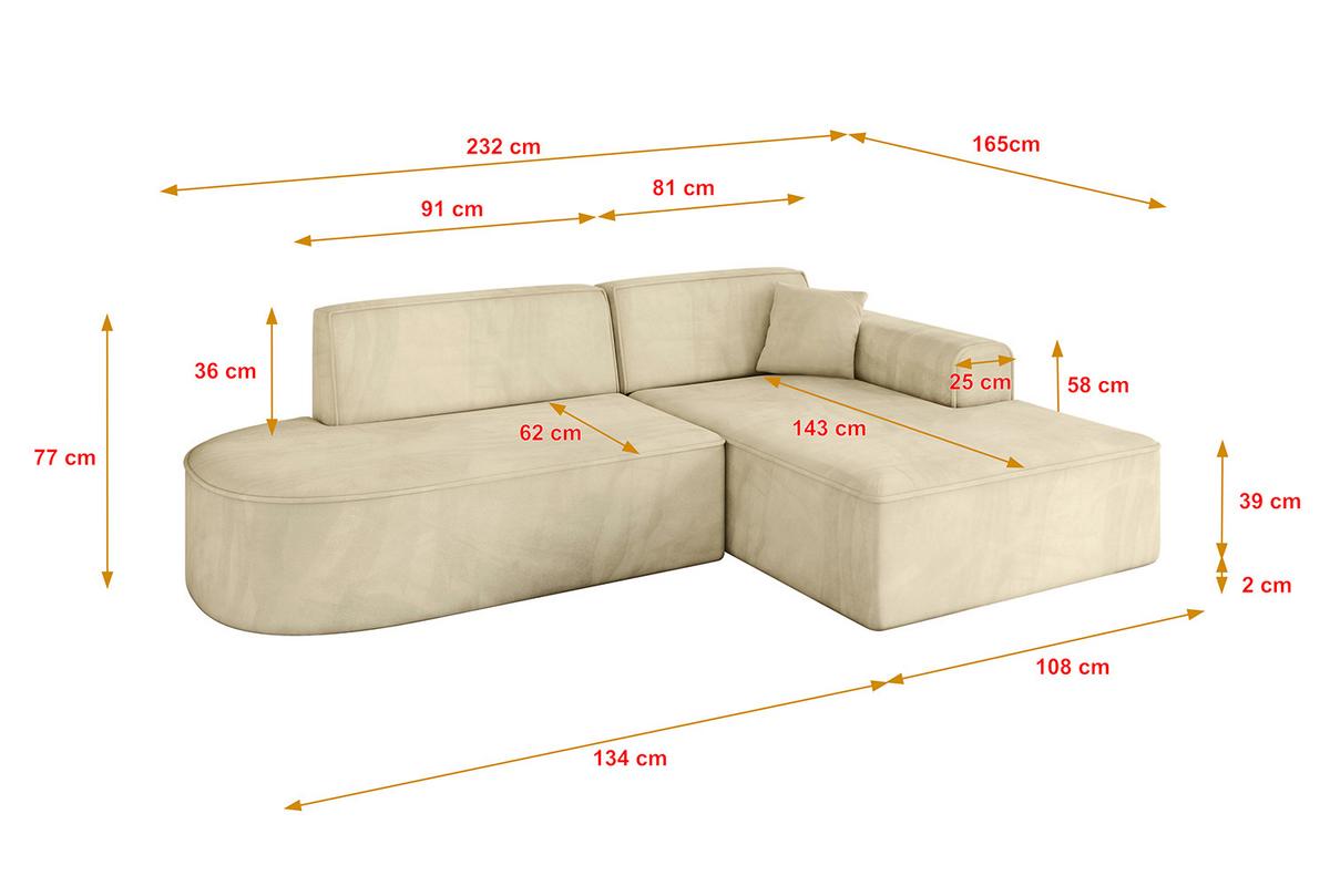 ECKSOFA Ottomane Rechts IREA-L1-v3 - 232x165x77 cm Beige - Taupe, Holzwerkstoff/Textil (232/165cm) - ALTDECOR