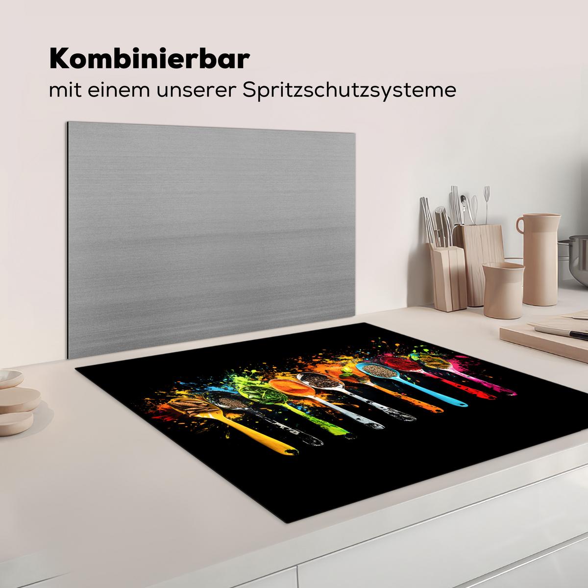 HERDABDECKPLATTE Löffel - Gewürze - Modern - Graffiti - Farbe - Farbenfroh Induktionsmatte 78x78 cm - Multicolor, Kunststoff (78/78/0.2cm) - MuchoWow