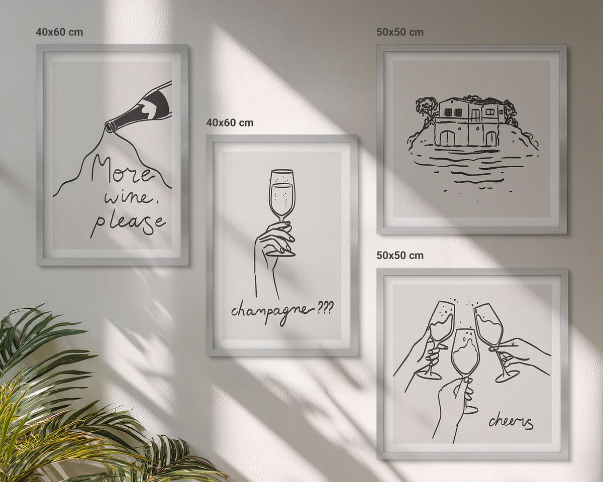 BILDER SET 4er Set - 50x50 cm & 40x60 cm Silberner Rahmen - Fröhliche Momente mit Champagner - Silberfarben, Kunststoff (50/50cm) - TULUP