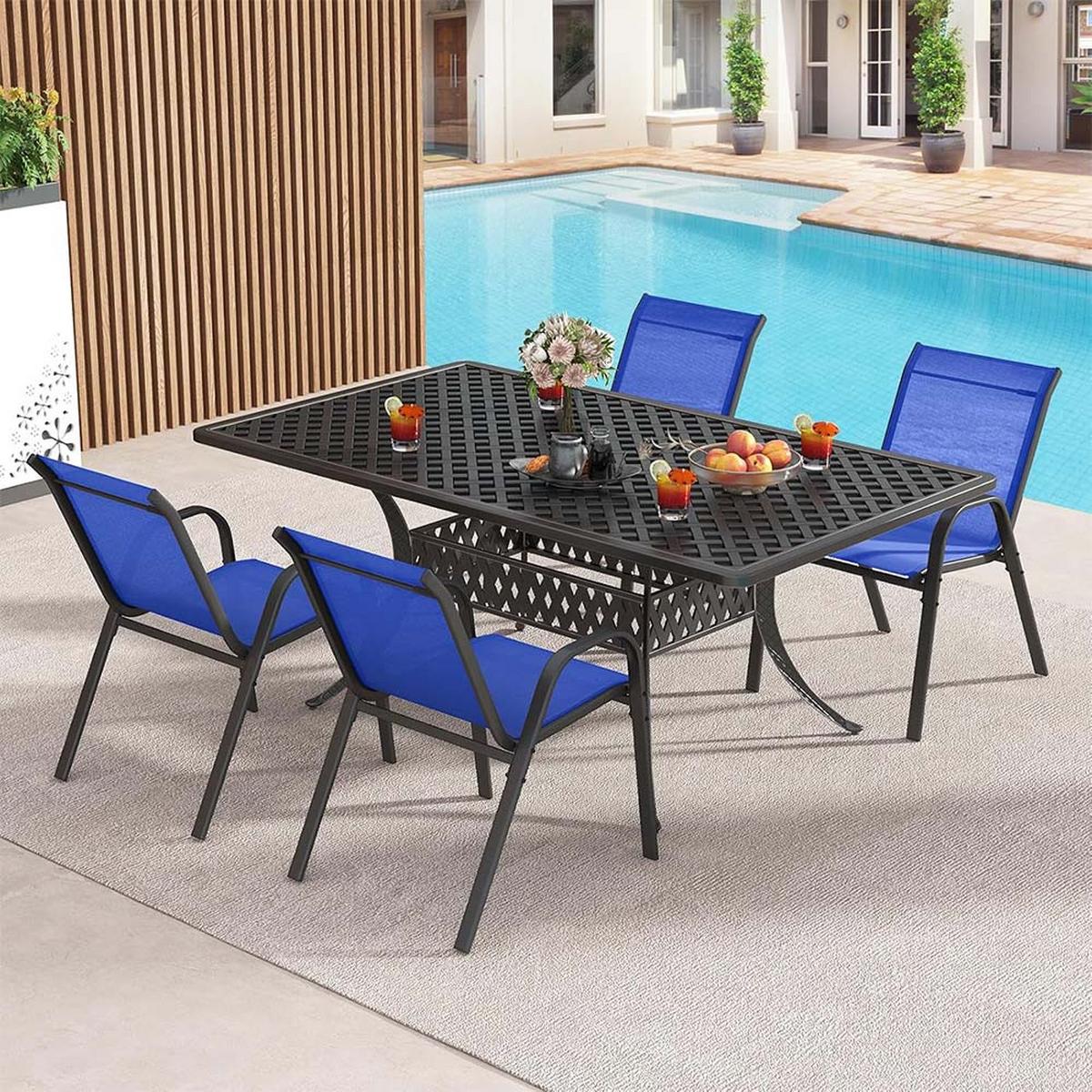 GARTENSTÜHLE Blau(4-teilig) - Blau, Metall (70/84/56cm) - COSTWAY