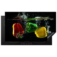 HERDABDECKPLATTE Paprika - Gemüse - Wasser - Schwarz - Rot - Grün - Gelb Ceranfeldabdeckung 90x52 cm - Multicolor, Kunststoff (90/52/0.2cm) - MuchoWow