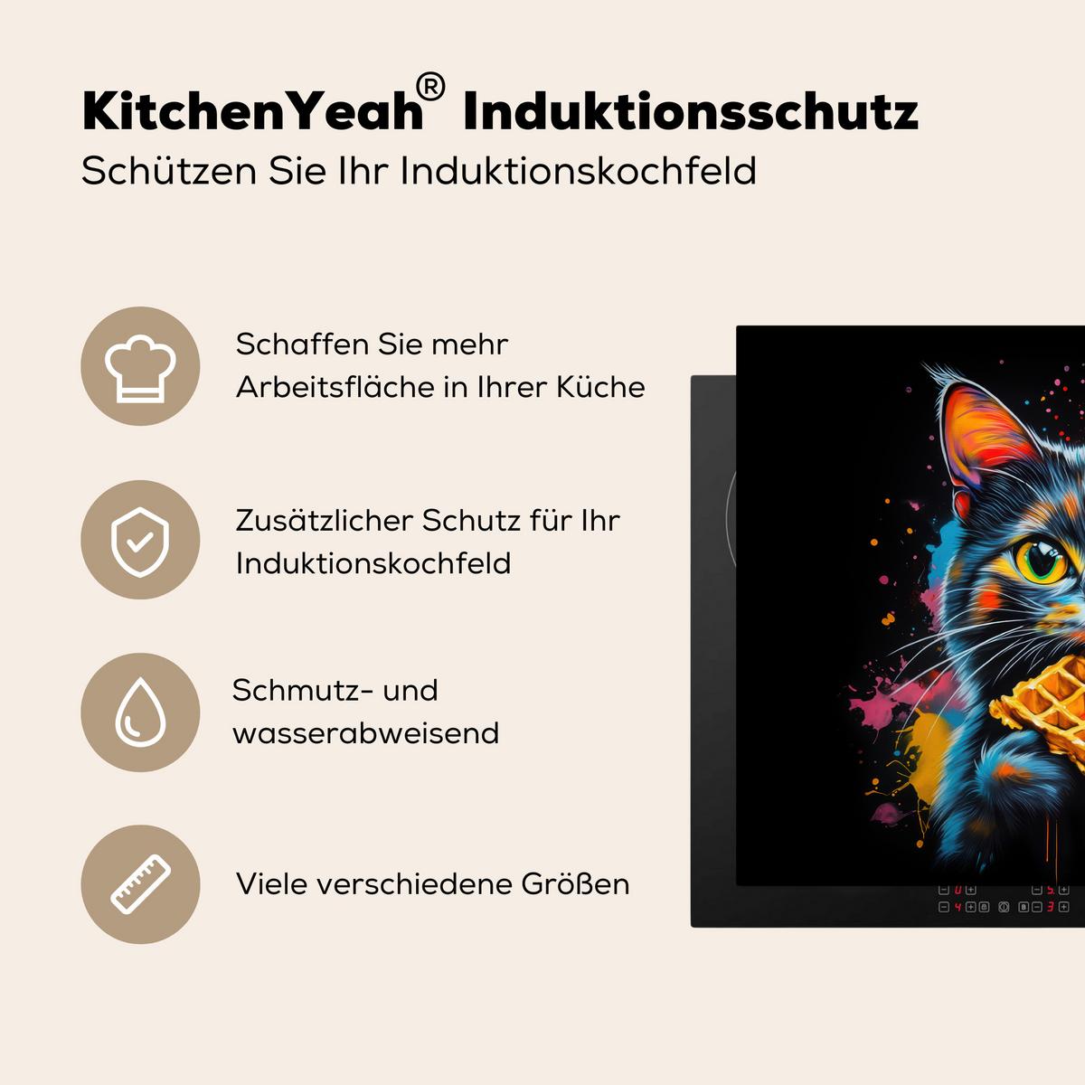 HERDABDECKPLATTE Katze - Graffiti - Bunt - Waffel - Essen Induktionsmatte 71x52 cm - Multicolor, Kunststoff (71/52/0.2cm) - MuchoWow