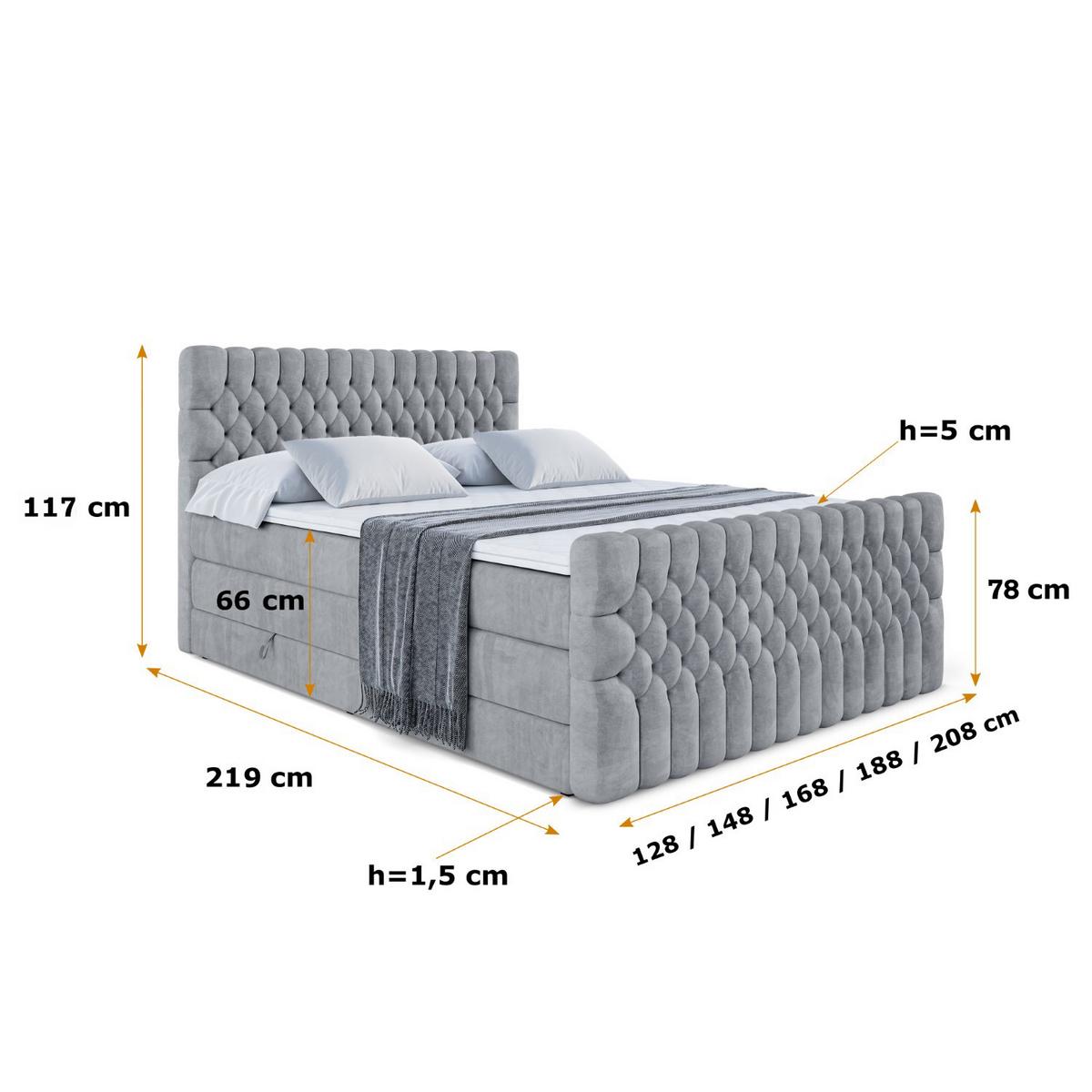 BOXSPRINGBETT SERENE-Z KING - 140 x 200 - H3/H4 - Grau - Grau, Holzwerkstoff (140/200cm) - ALTDECOR