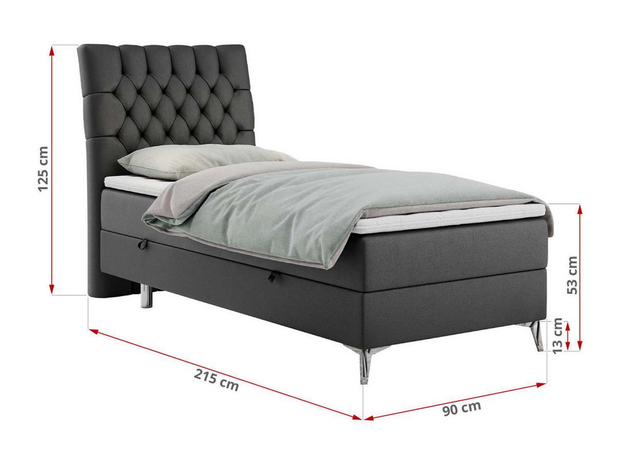 BOXBETT MILEN 90/200 Dunkelgrau Kunstleder - H3 - Rechts Seite - Dunkelgrau, Holz/Textil (90/200cm) - MKS