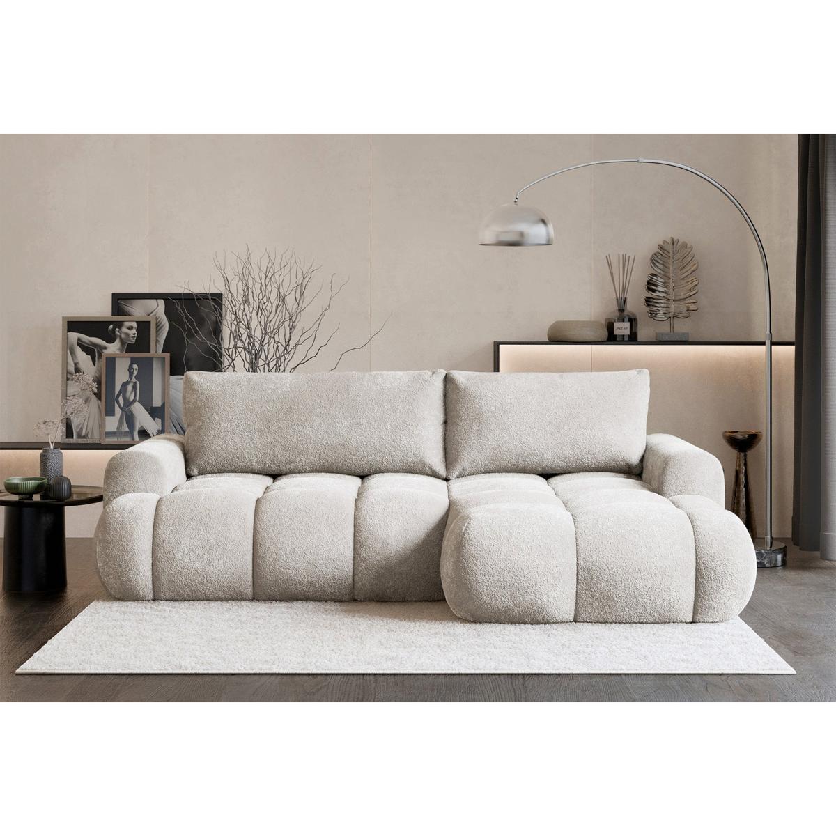 ECKSOFA Ombo Mini, Graubeige Bouclé, rechtsseitig - Taupe/Schwarz, Kunststoff/Textil (155/246cm) - Selsey