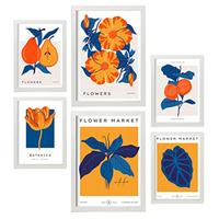 POSTER Set Mit 6 Blumen Oranger Dschungel Natur Und Botanikdrucke Für Innenarchitektur A3 & A4 Weißer Rahmen - Weiß, Papier (29/3cm) - Nacnic