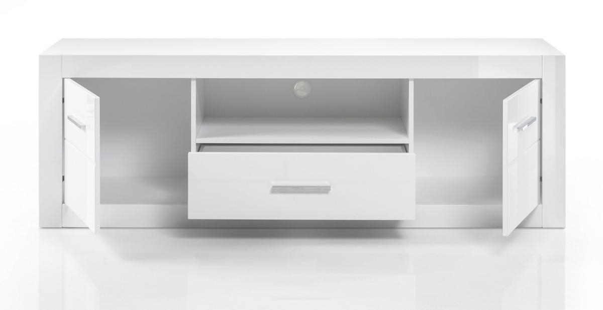 TV-LOWBOARD weiß Hochglanz, TV Unterteil Komforthöhe auf Rollen - Chromfarben/Weiß Hochglanz, Holzwerkstoff/Kunststoff (180/61/45cm) - Furn.Design