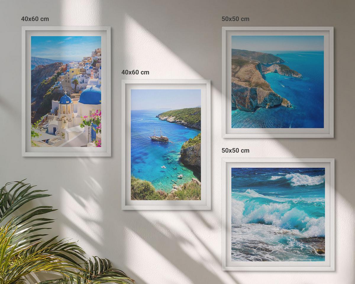 BILDER SET 4er Set - 50x50 cm & 40x60 cm Weißer Rahmen - Griechische Ansichten von Santorin Oia - Weiß, Kunststoff (50/50cm) - TULUP