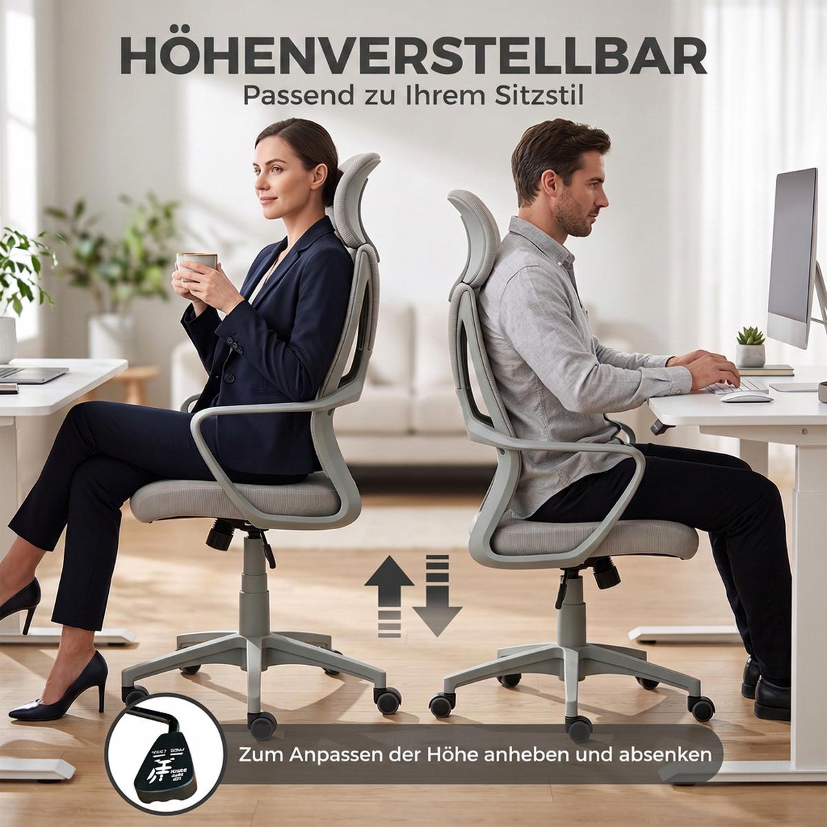 BÜROSTUHL Mesh-Gewebe Grau - Grau, Kunststoff/Textil (55/126/64cm) - Vinsetto