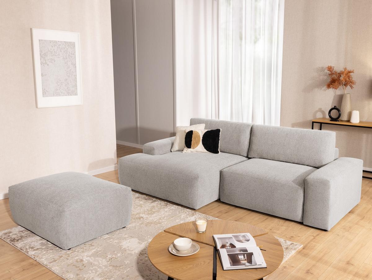 HOCKER Lennon aus Beige Strukturstoff mit vielseitiger Nutzung - Beige/Schwarz, Holz/Kunststoff (102/42/76cm) - S-Style