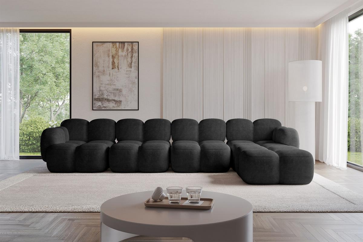 ECKSOFA modulares Sofa Rechts Miko-L3 390x205x75 Schwarz Velours - Schwarz, Holzwerkstoff/Kunststoff (390/205cm) - ALTDECOR