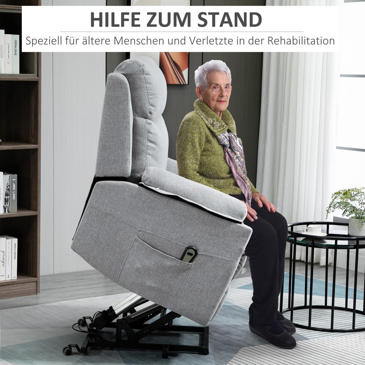FERNSEHSESSEL mit Aufstehhilfe, Grau - Schwarz/Grau, Textil/Metall (89/102/83cm) - HOMCOM