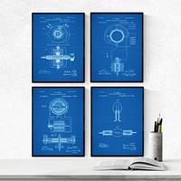 POSTER Set mit 4 Blau Patenten Strom A4 Schwarzer Rahmen - Schwarz, Papier (29.7/3cm) - Nacnic