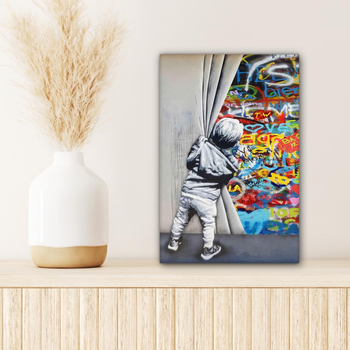 LEINWANDBILD Graffiti - Junge - Ilussie - Straßenkunst Deko Wohnzimmer 20x30 cm - Hellgrau, Textil (20/30cm) - MuchoWow