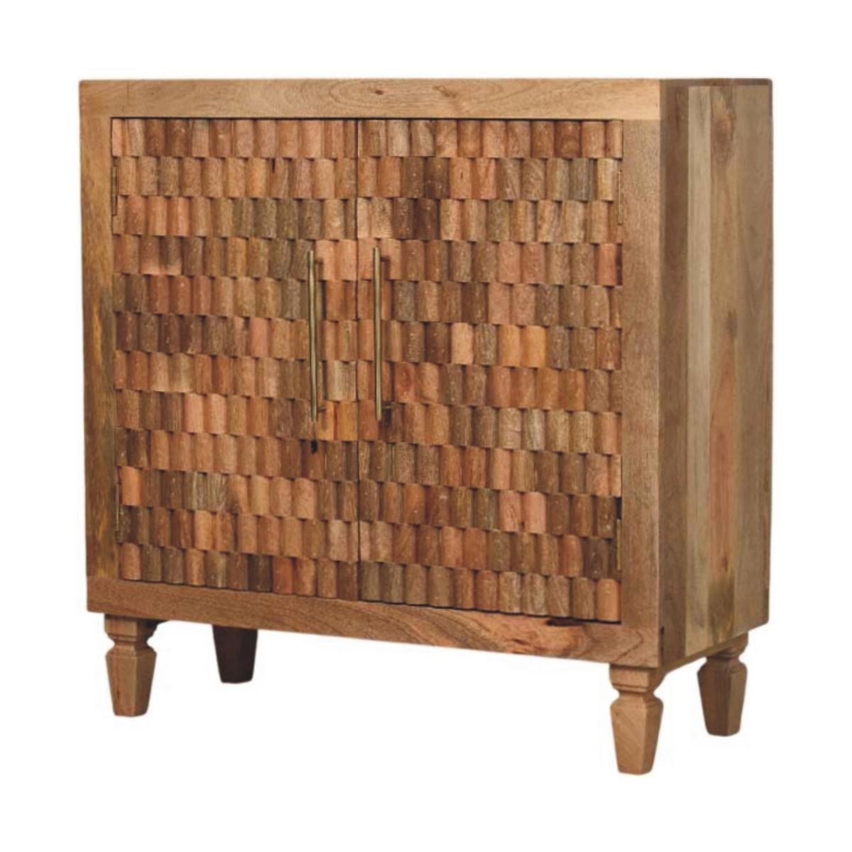 SCHRANK Marbella, 2 Türen und 2 Regale, Hellbraun - Beige/Messingfarben, Holz/Metall (85/86/35cm) - Artisan Furniture