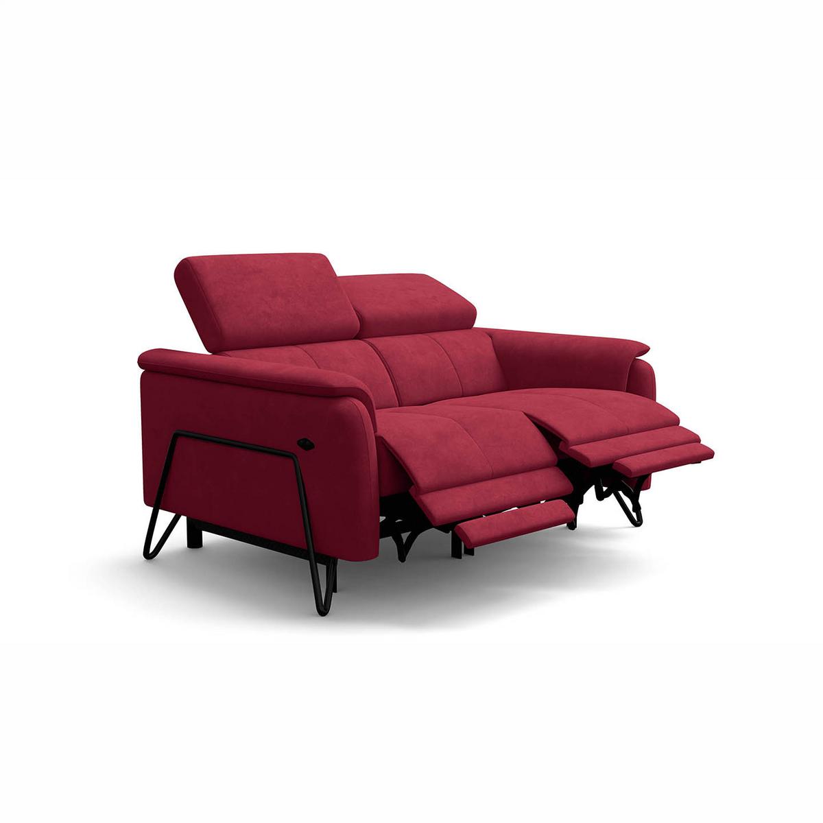 RELAXSOFA RODEN 2-Sitzer mit 2 Relax, rostrot, Veloursstoff - Rot, Holz/Textil (148/82/103cm) - Wozimo