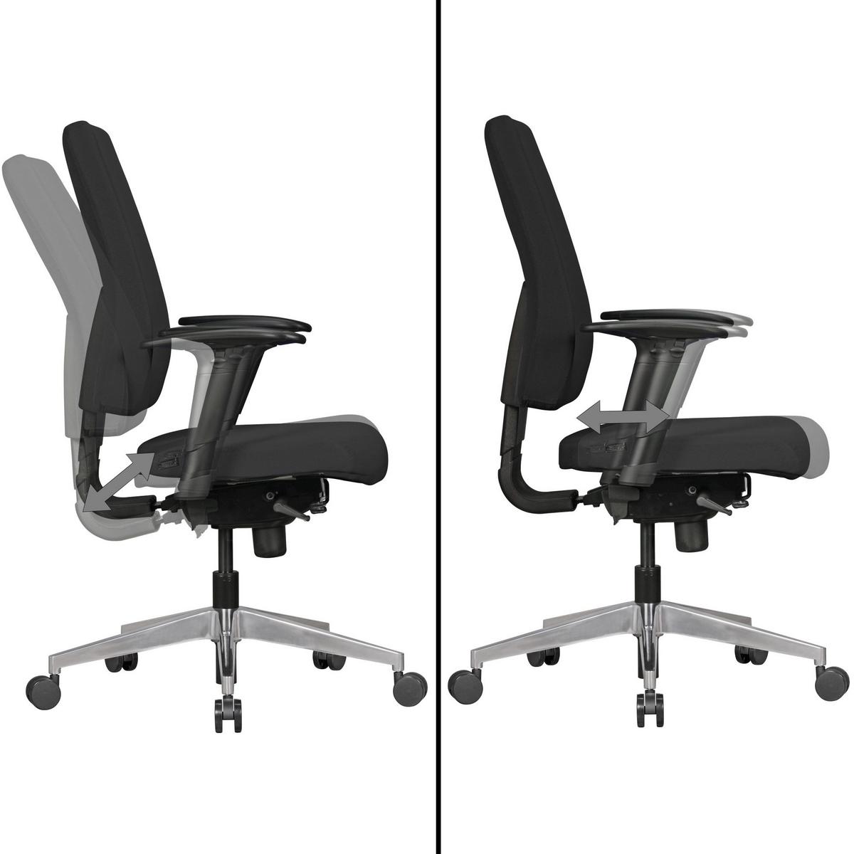 BÜROSTUHL Stoff mit Lendenstütze, höhenverstellbaren Armlehnen und Aluminiumfuß LATINA - Silberfarben/Schwarz, Textil/Metall (70/119/63cm) - KADIMA DESIGN