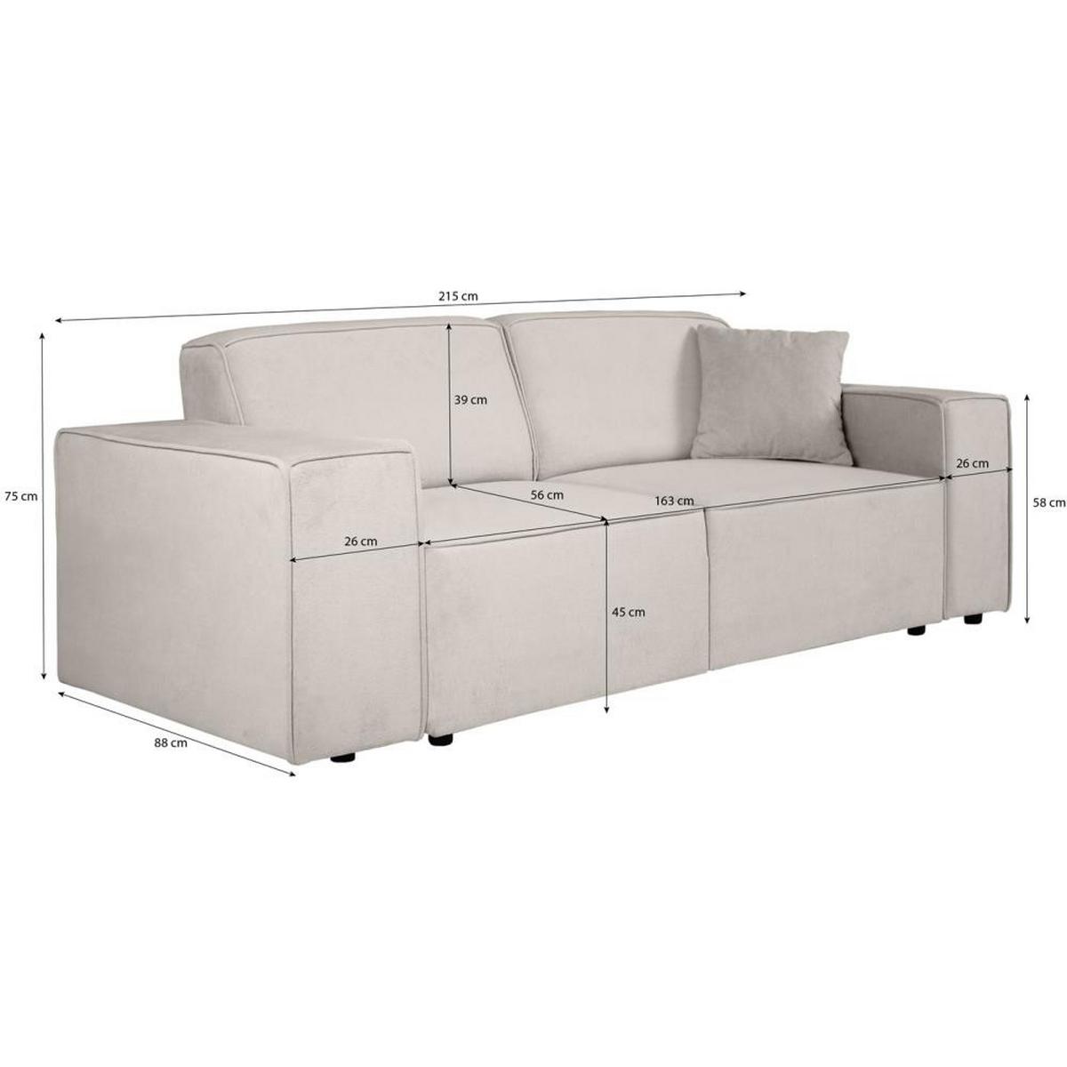 3-SITZER SOFA Pedro ohne Schlaffunktion hellgrau - Hellgrau/Schwarz, Textil (215/75/88cm) - Beautysofa