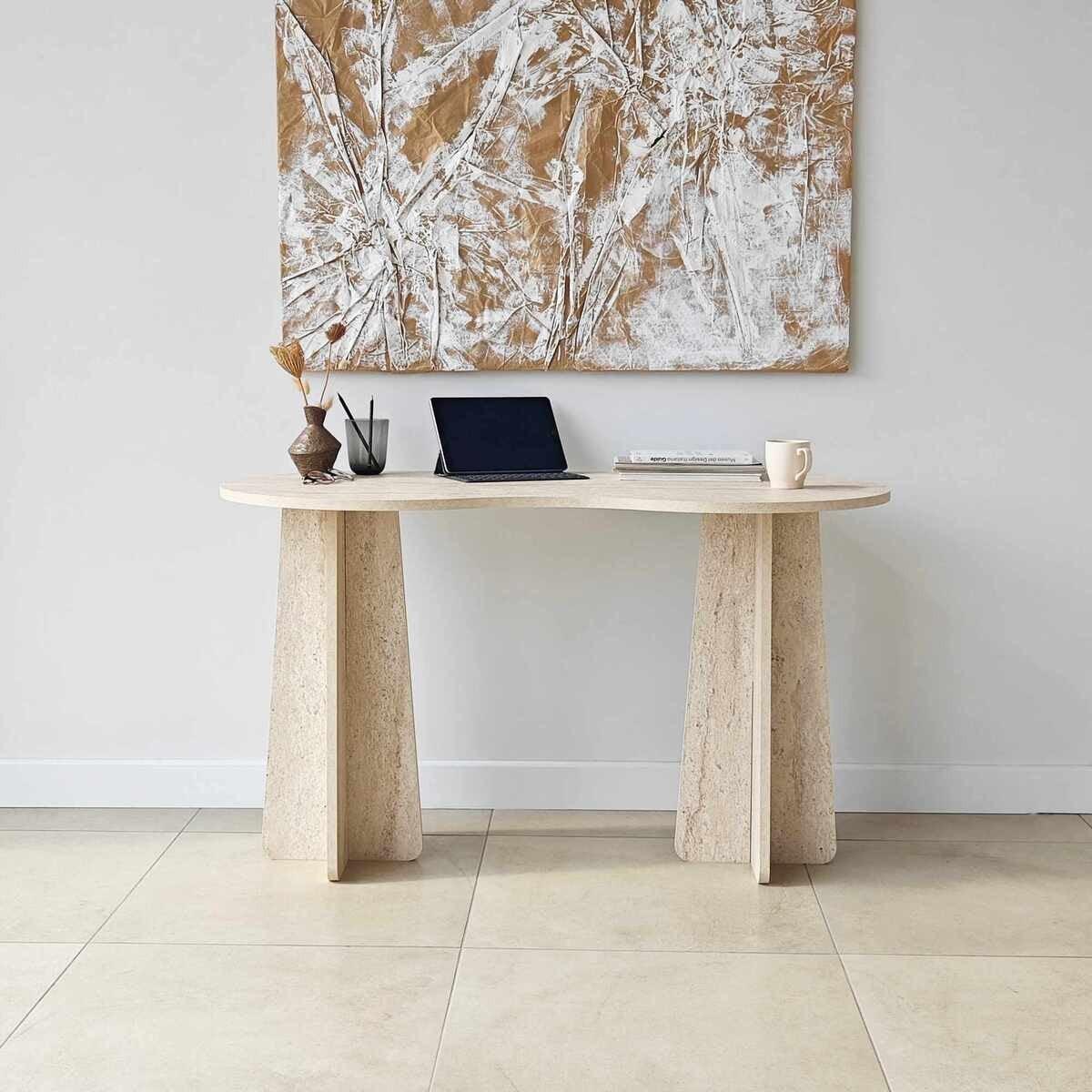 SCHREIBTISCH mit organisch-form Tischplatte 120/60/75 cm - Beige, Holzwerkstoff (8.5/60/75cm) - Calicosy