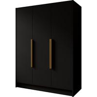 KLEIDERSCHRANK Mono Bis im Skandi-Stil, Drehtüren mit Goldene Metallgriffe, Schwarz 150/200/51 cm - Goldfarben/Schwarz, Holzwerkstoff (150/200/51cm) - WFL GROUP