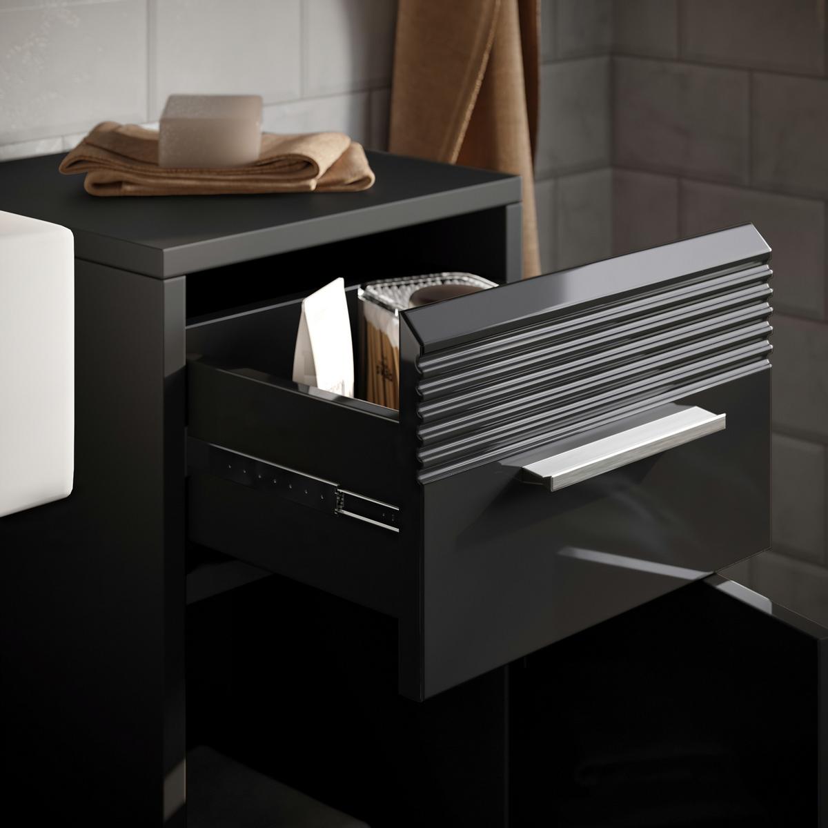 HOCHSCHRANK in schwarz Hochglanz, Badschrank 182 cm - Schwarz Hochglanz/Silberfarben, Holzwerkstoff/Kunststoff (30/182/31cm) - Inn.Furn