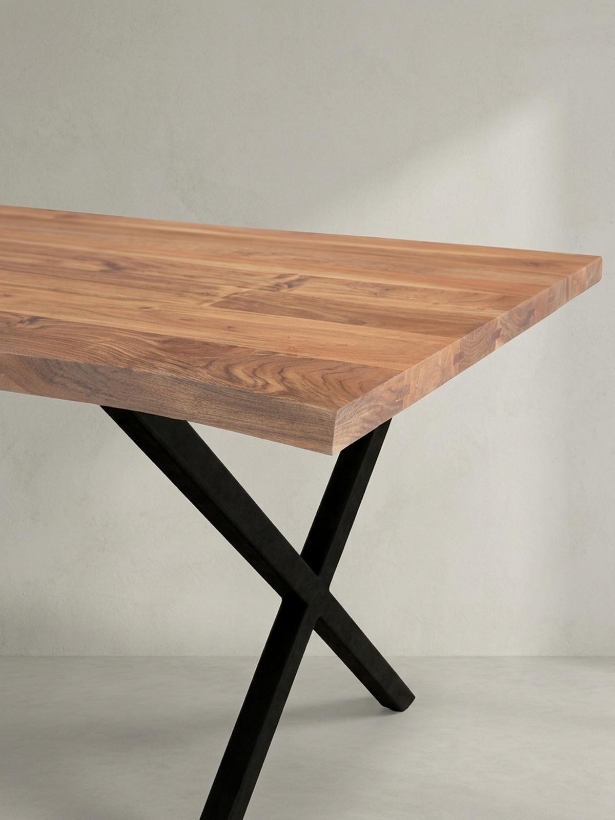 SCHREIBTISCH Massivholz X-Gestell Baumkante Handgefertigt KRETA, Goldbraun-Schwarz 120x60x76 cm - Schwarz/Braun, Holz/Metall (60/120/76cm) - KADIMA DESIGN