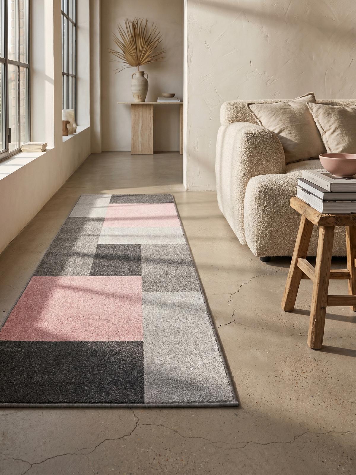 TEPPICH Kurzflor SOLDA in Rosa, kariert, 80 x 250 cm - Rosa, Textil (80/250cm) - KADIMA DESIGN