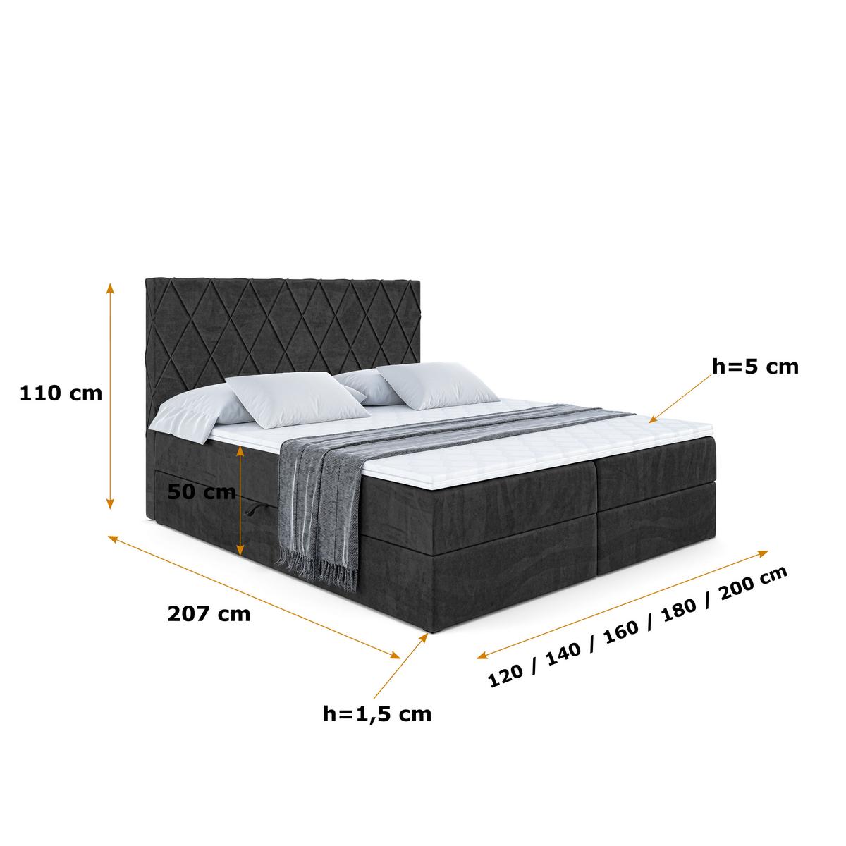 BOXBETT mit H4-Matratze und Lattenrost - LEPARO - 140x200 Schwarz - Schwarz, Holzwerkstoff (140/200cm) - ALTDECOR
