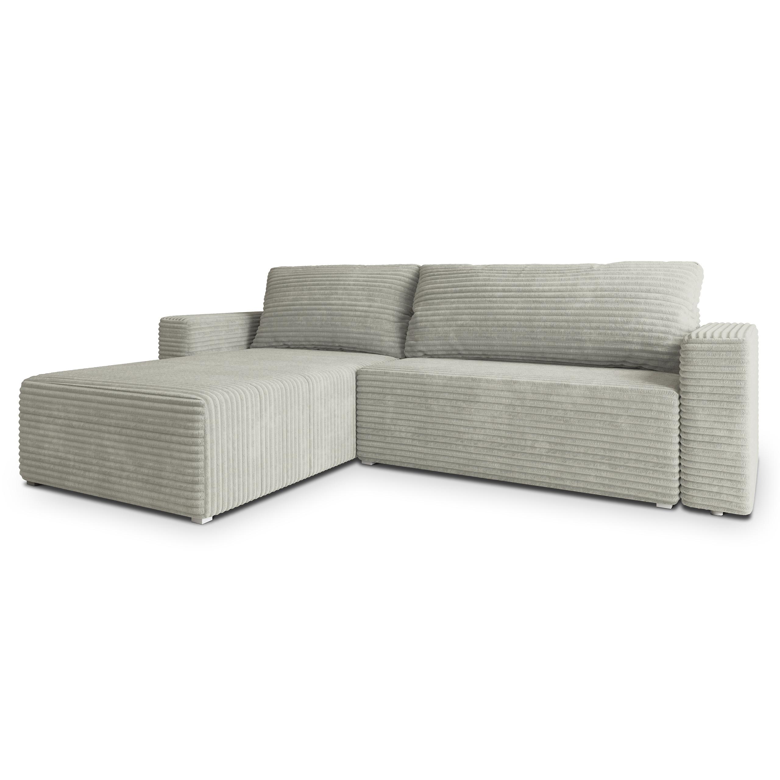 ECKSOFA CALTI T Hellgrau Kordstoff mit Schlaffunktion - Hellgrau, Holzwerkstoff/Textil (283/183cm) - MASSENO