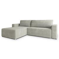 ECKSOFA CALTI T Hellgrau Kordstoff mit Schlaffunktion - Hellgrau, Holzwerkstoff/Textil (283/183cm) - MASSENO