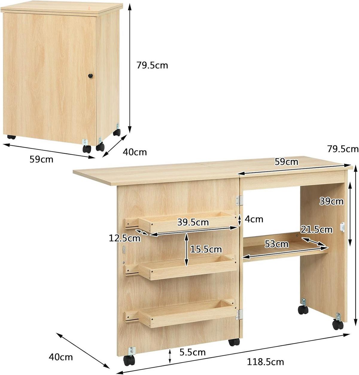 NÄHSCHRANK 2 in 1 Schreibtisch Beige - Beige, Holz (40/119/80cm) - COSTWAY