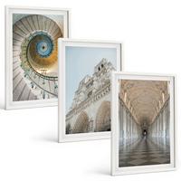 BILDER SET 3er Set - 40x60 cm Weißer Rahmen - Wendeltreppe der Kathedralenfassade - Weiß, Kunststoff (40/60cm) - TULUP