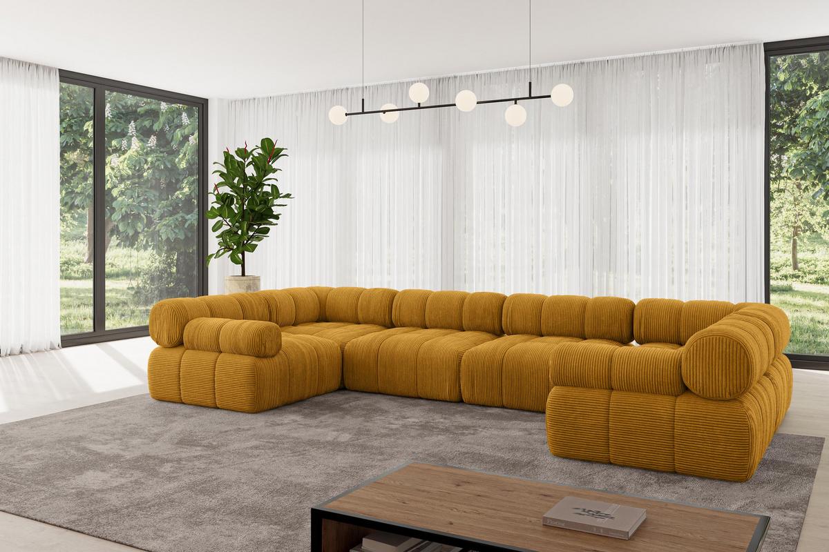 WOHNLANDSCHAFT modulares Sofa Birno-U2 - 380x190x70 cm Senfgelb Cord - Currygelb, Holzwerkstoff/Textil (380/70/190cm) - ALTDECOR