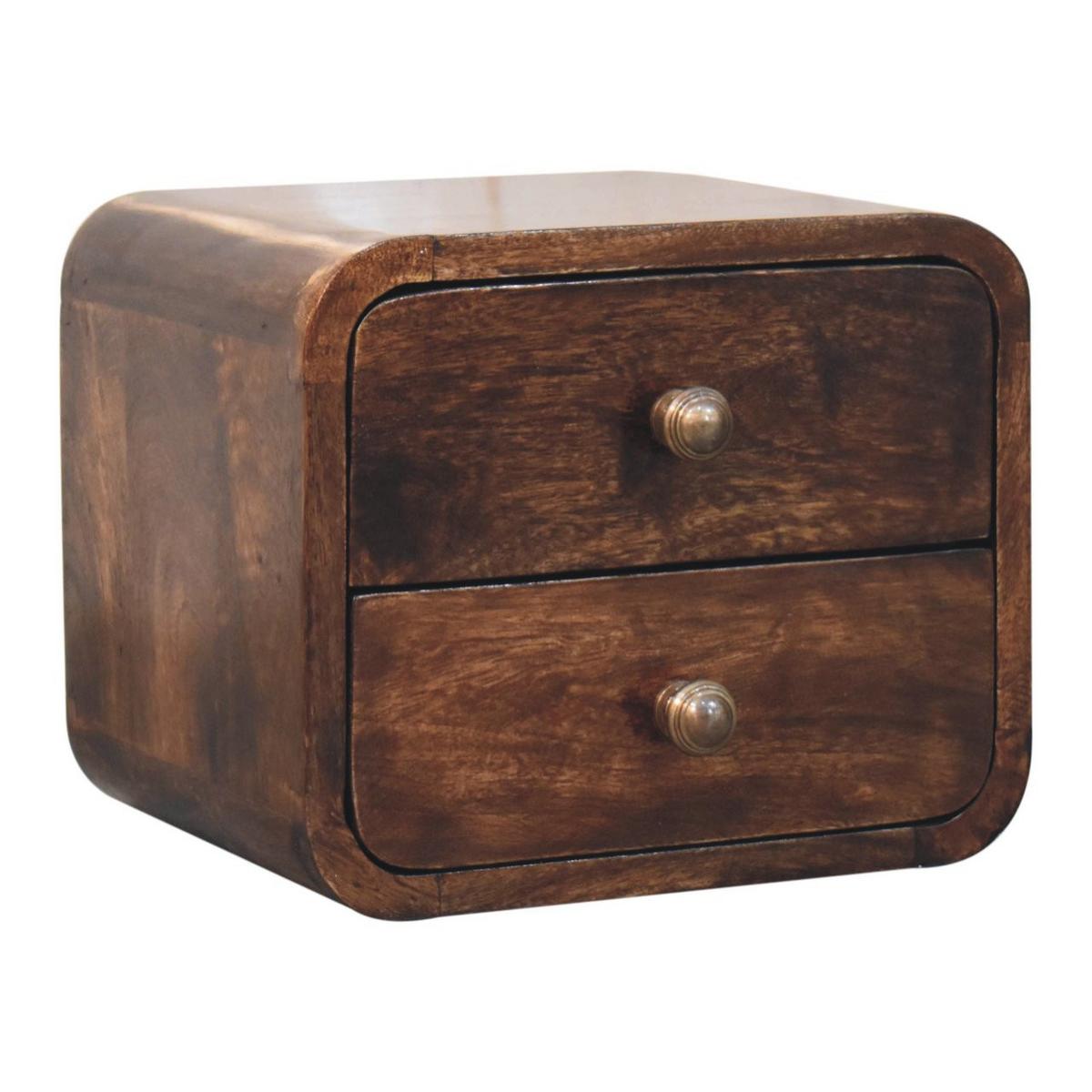 NACHTKASTEN Mini Geschwungen Kalifornisch Nussbaum Wandmontiert, 2 Schubladen, Dunkelbraun - Messingfarben/Nussbaumfarben, Holz/Metall (30/25/25cm) - Artisan Furniture