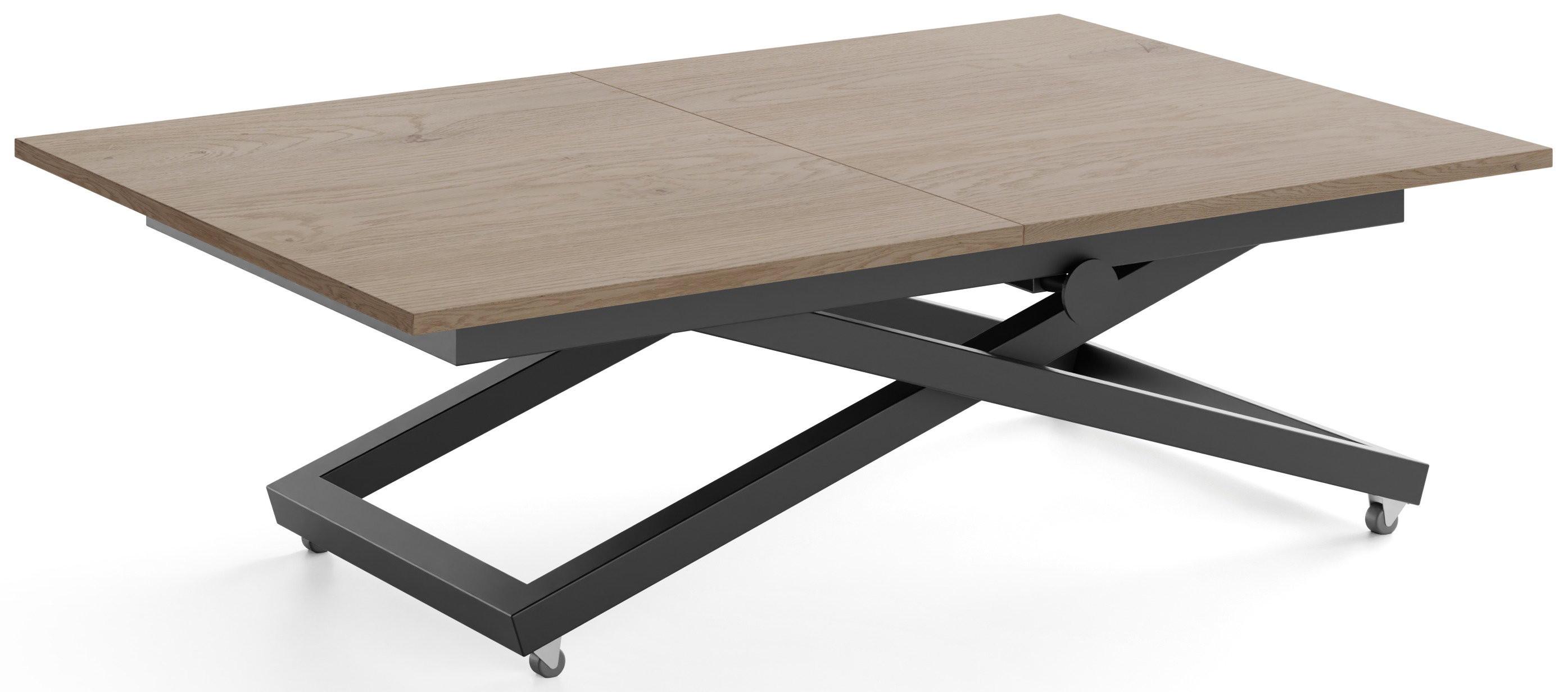 COUCHTISCH Axen höhenverstellbar ausziehbar, Eiche Braun 120-160/80/38-75 cm - Greige/Schwarz, Holzwerkstoff/Metall (80/160/75cm) - WFL GROUP