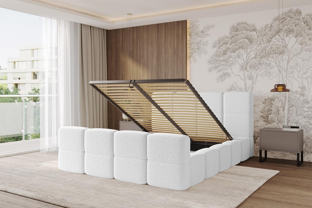 POLSTERBETT mit Bettkasten und Lattenrost mit Matratze H3/H4, Kopfteil, Boxbett, mit Stauraum - NATA-Z 120x200 Weiß - Weiß, Holzwerkstoff/Textil (120/200cm) - ALTDECOR