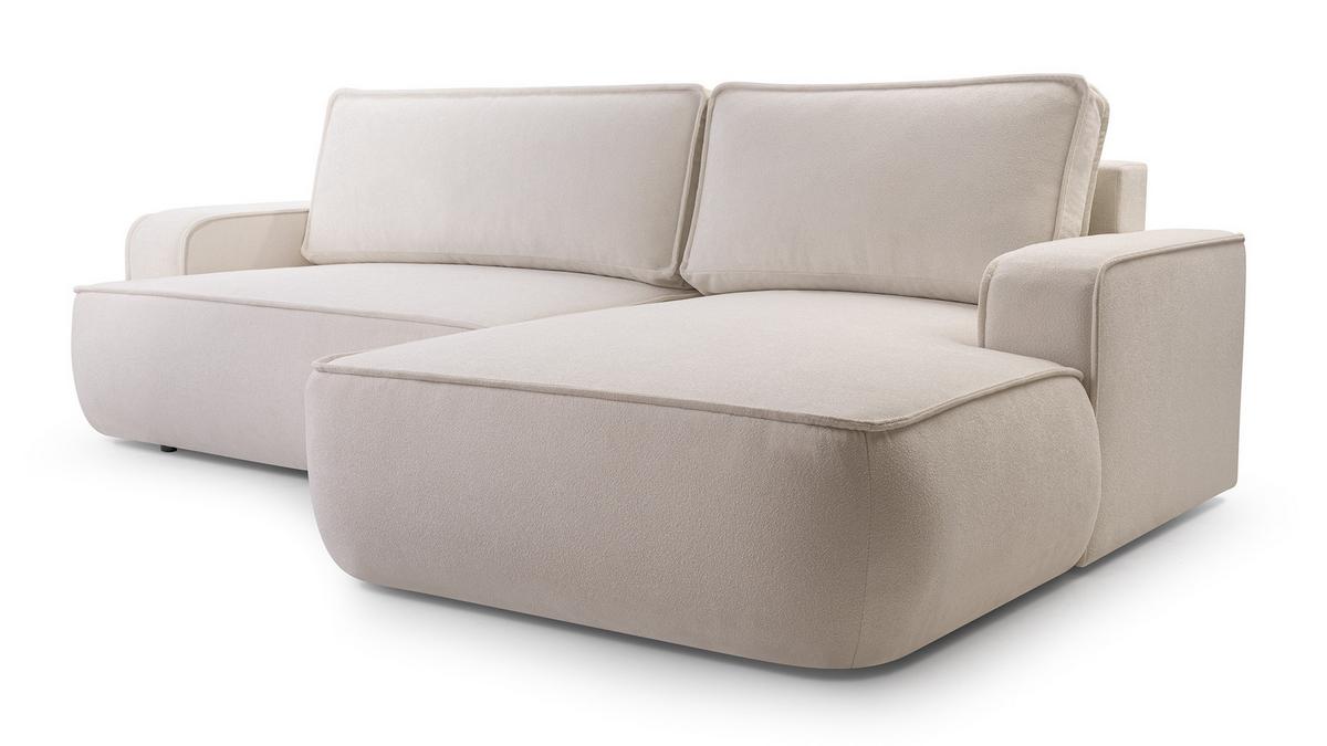 ECKSOFA SOLO Beige Boucle-Stoff mit Schlaffunktion - Beige, Holz (260/168cm) - MASSENO