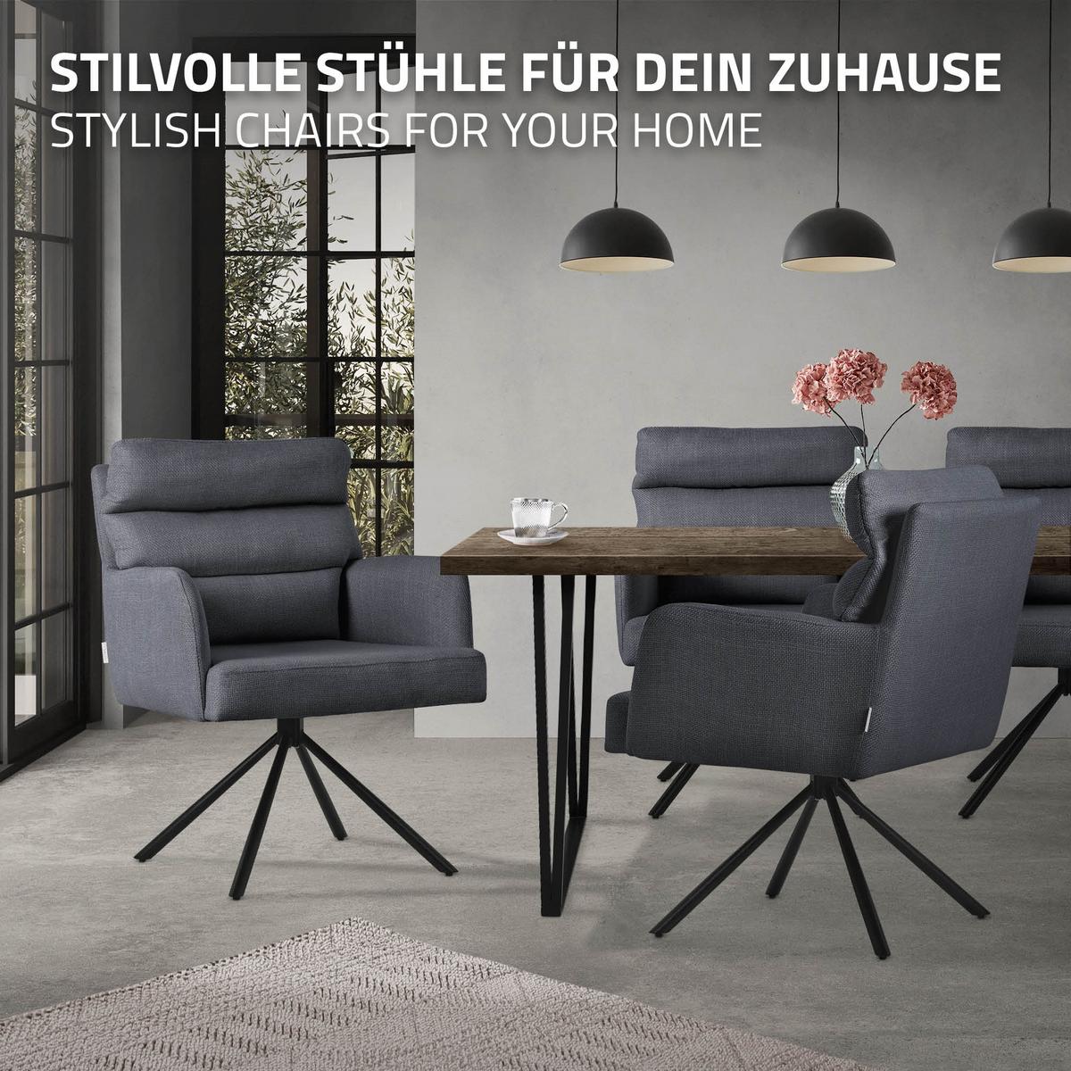 ESSZIMMERSTUHL 4er Set drehbar Anthrazit Stoffbezug - Anthrazit/Schwarz, Textil/Metall (64.5/93/64cm) - ML-DESIGN