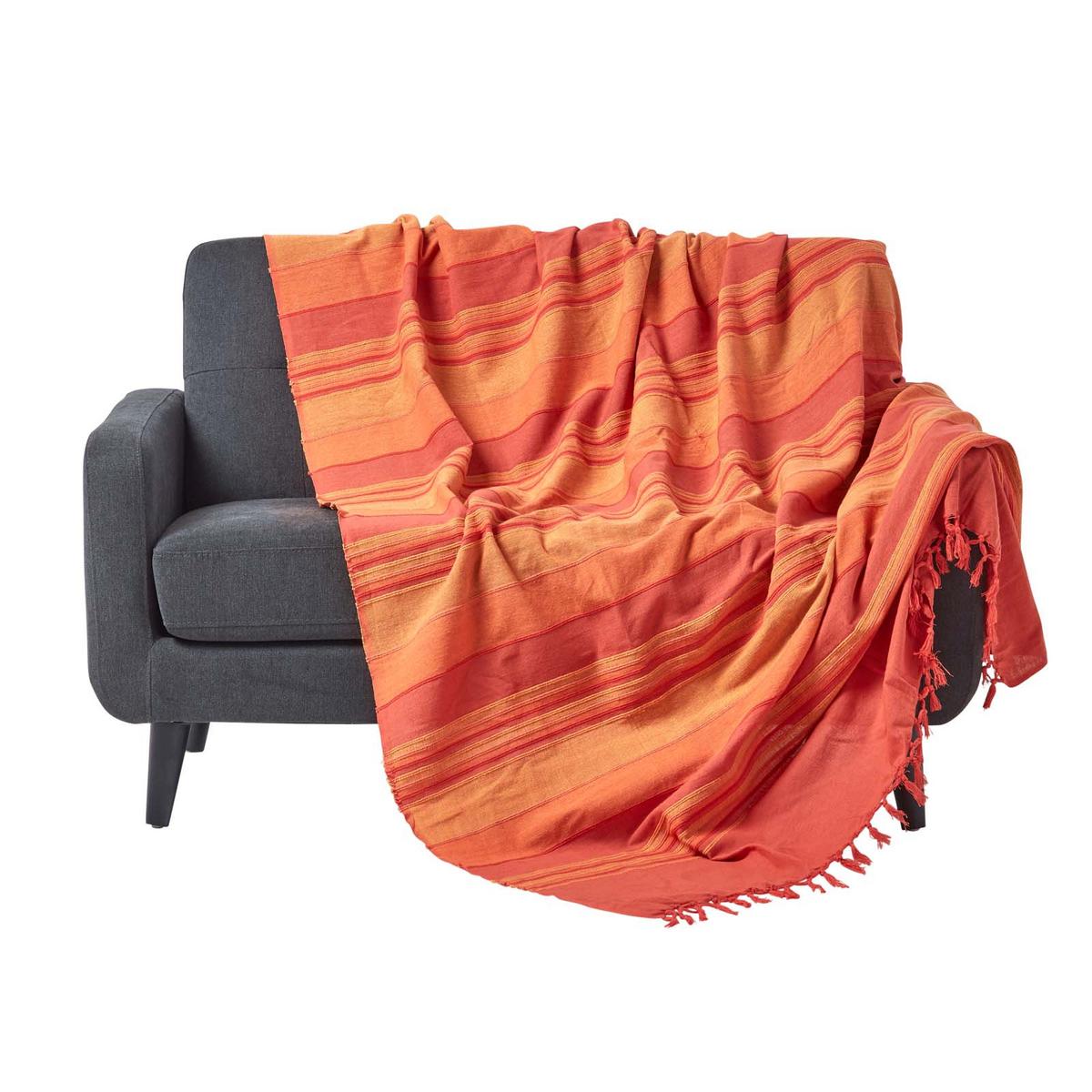 TAGESDECKE Morocco 255/360 cm, Baumwolle gestreift - Orange, Textil (255/360cm) - Homescapes