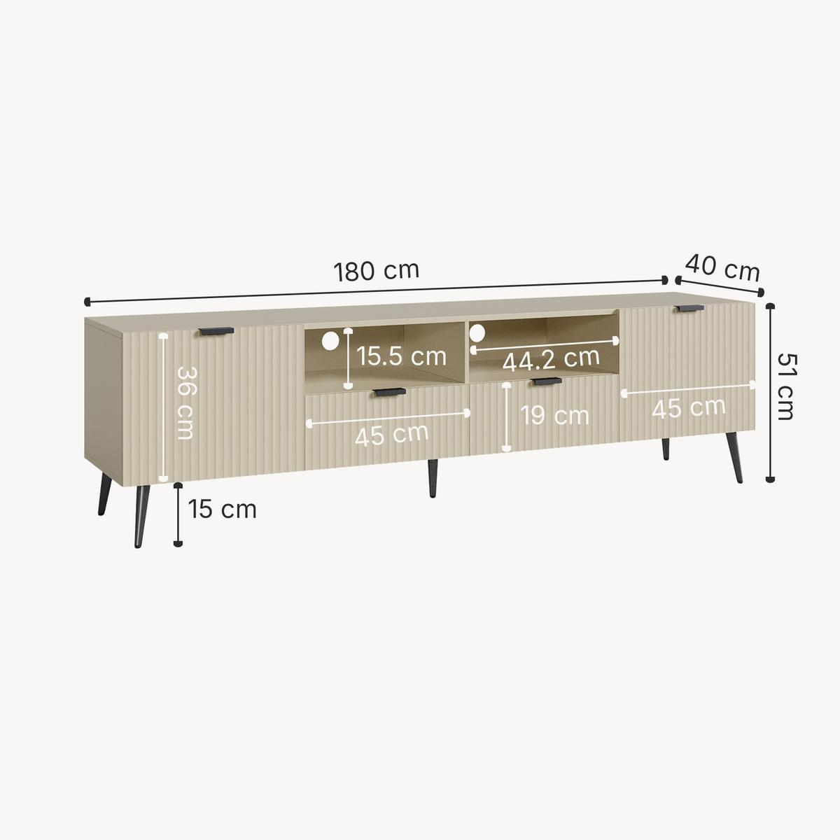 FERNSEHSCHRANK Nand - Sandfarben, Holzwerkstoff/Metall (40/51/180cm) - [en.casa]