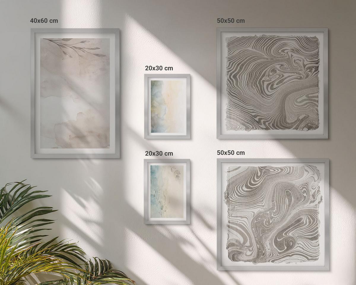 BILDER SET 5er Set - 50x50 cm & 20x30 cm & 40x60 cm Silberner Rahmen - Zarte Aquarellkartons - Silberfarben, Kunststoff (40/60cm) - TULUP