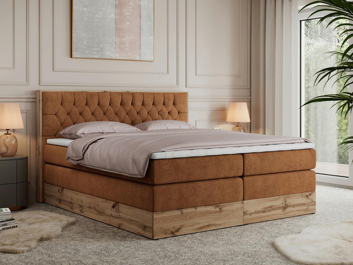 BOXSPRINGBETT AMORE KING 200/200 Orange Struktur - H4 - Orange, Holz/Textil (200/200cm) - MKS