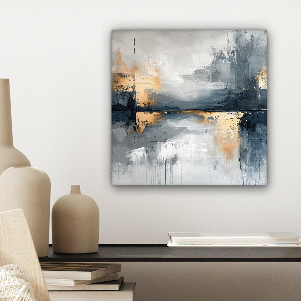 LEINWANDBILD Kunst - Grau - Gold - Abstrakt Deko Wohnzimmer 20x20 cm - Dunkelgrau, Textil (20/20cm) - MuchoWow
