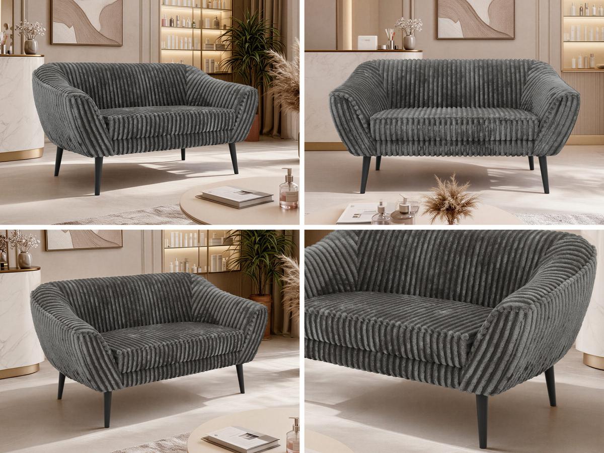 2-SITZER-SOFA PIRS - Grau Cord - Schwarze Beine - Schwarz/Grau, Holzwerkstoff/Textil (140/75/74cm) - MKS