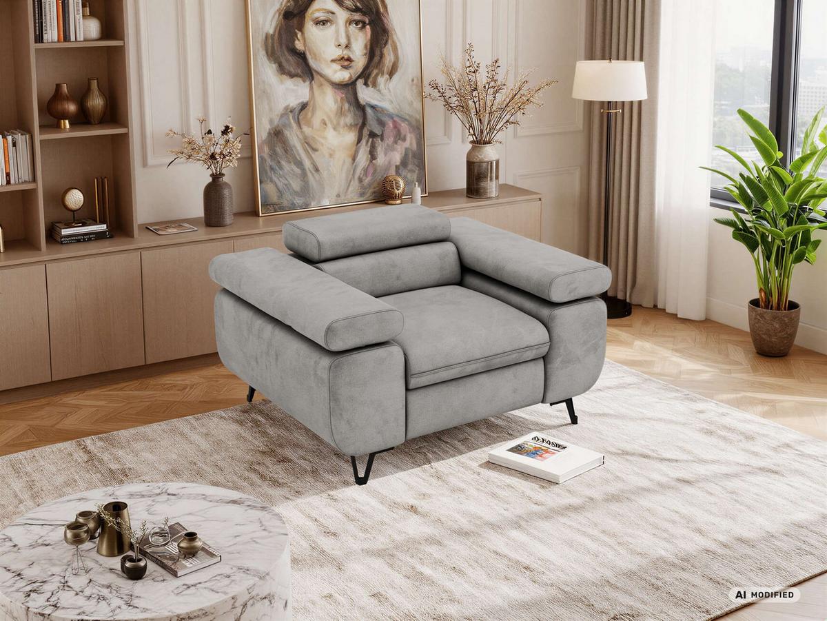 SESSEL PETER 1 - Hellgrau Velvet - Silberfarben/Hellgrau, Textil/Metall (126/76/99cm) - MKS