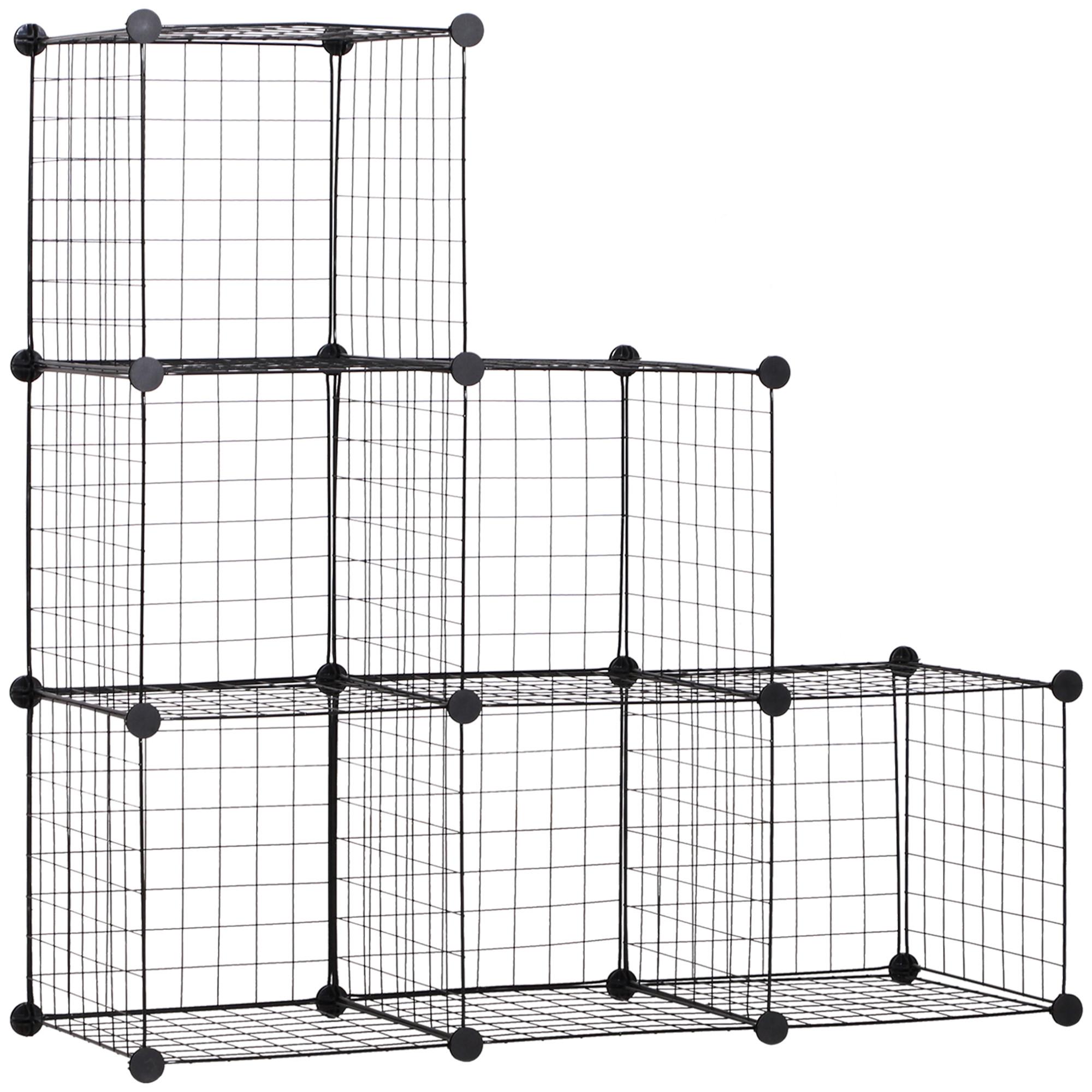 STECKREGAL mit 6 Fächern, Schwarz, 109 x 37 x 109 cm - Schwarz, Metall (37/109/109cm) - HOMCOM